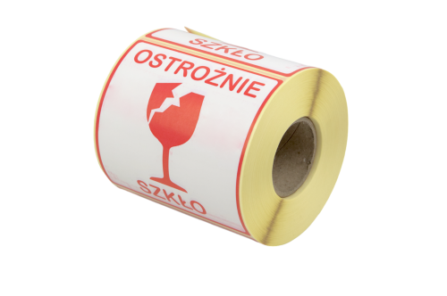 Etykieta termotrans. ostrożnie szkło 100x100 A'500