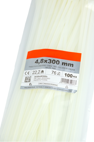 Opaska zaciskowa biała 4,8x300 [mm] trytka trytytka sztraps zip 100 sztuk