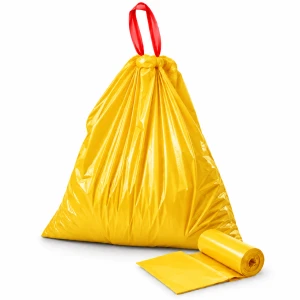 WORKI NA ŚMIECI z taśmą na ODPADY plastik 60L ze ściągaczem MOCNE 20SZT ŻÓŁTE