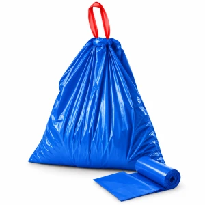WORKI NA ŚMIECI z taśmą na ODPADY papier 60L ze ściągaczem MOCNE 20SZT NIEBIESKIE